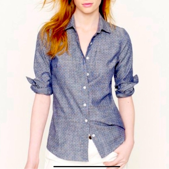 J. Crew Chambray Dot Perfect Shirt - Picture 1 of 5